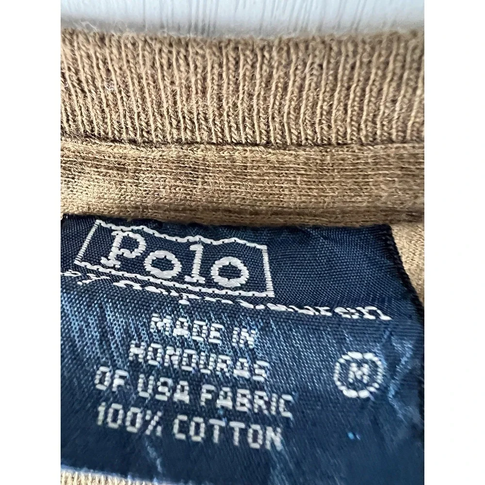 VTG Polo Ralph Lauren T-Shirt Army Green Brown Oversized Medium Cotton Pony